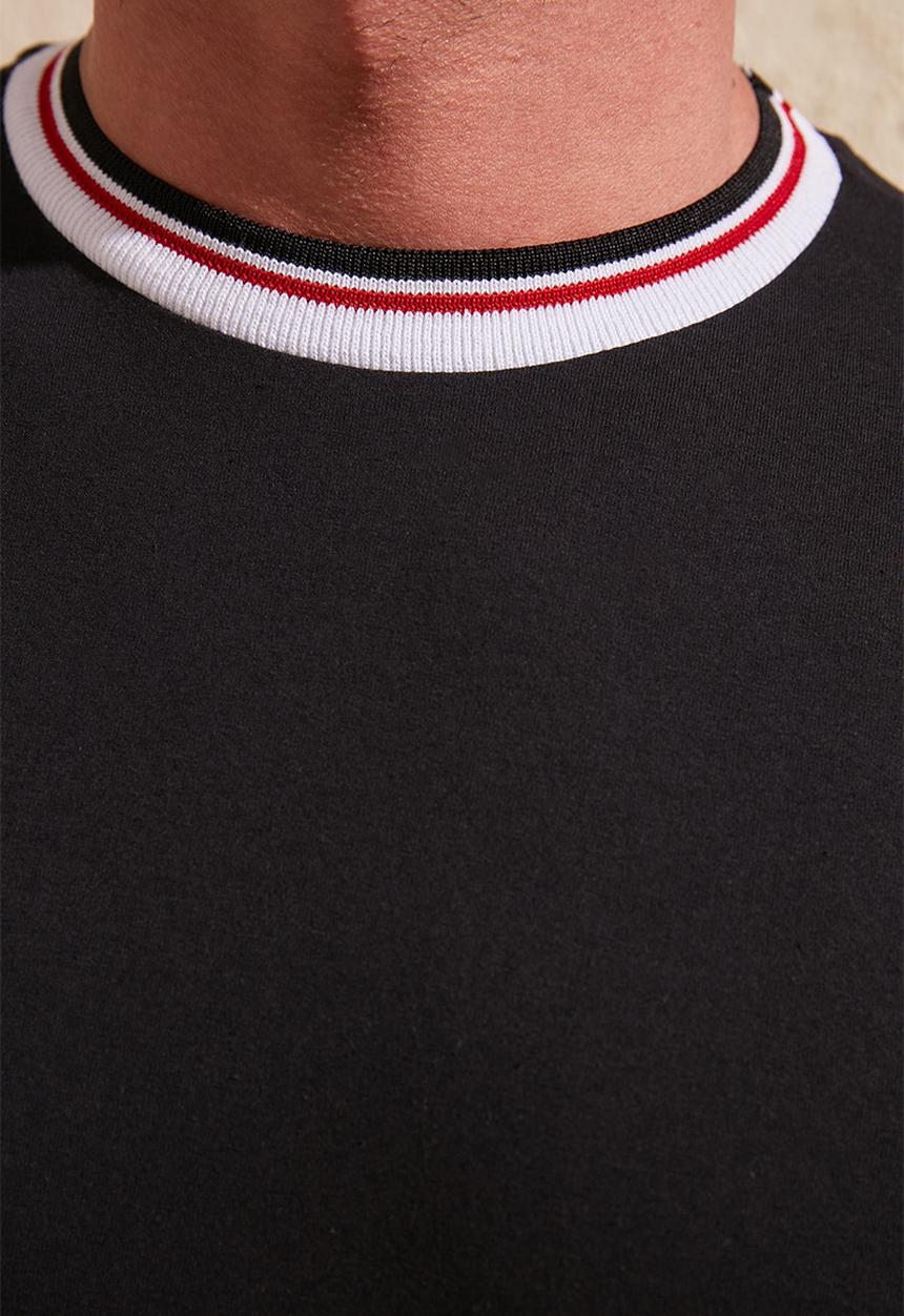 Trendyol - Stripe crew neck short sleeve tee - black