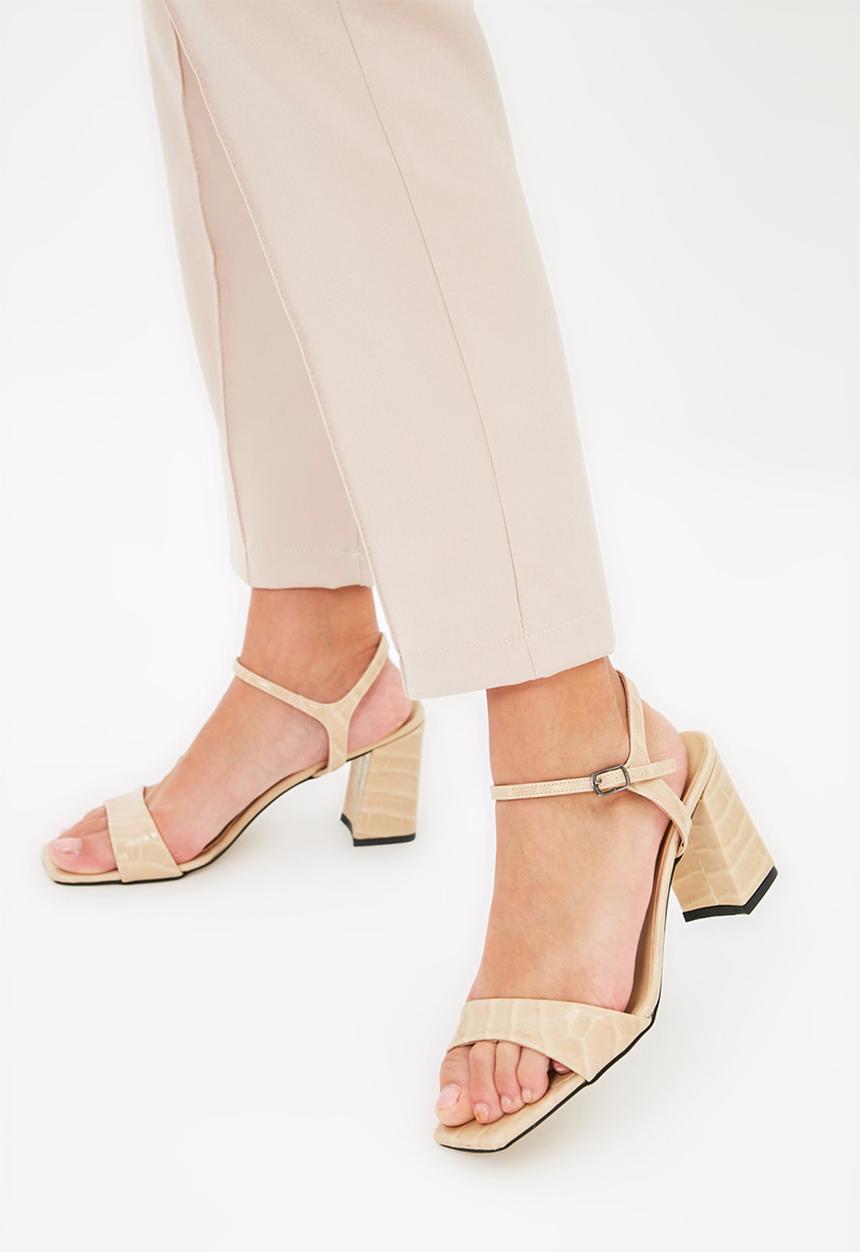 Trendyol - Croc barely there block heel - beige