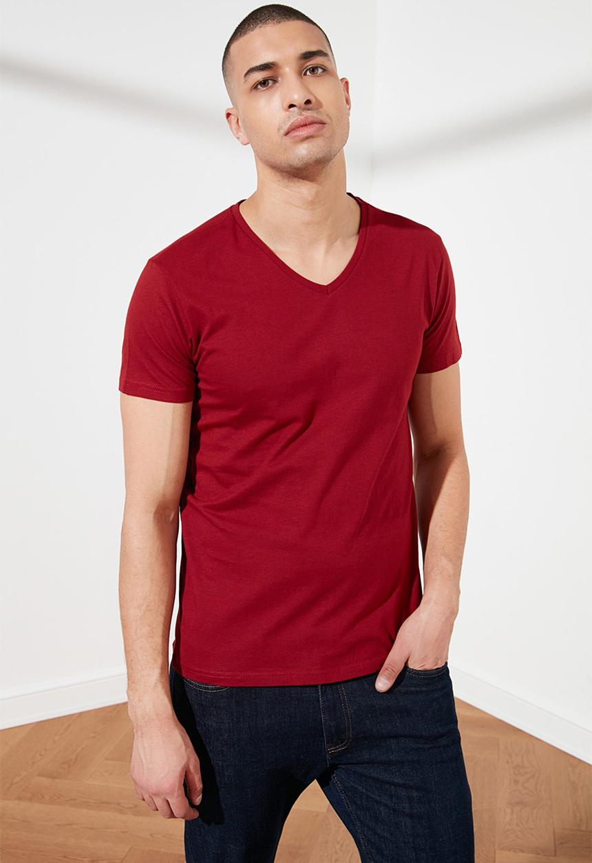 Trendyol - Gus v-neck short sleeve tee - burgundy