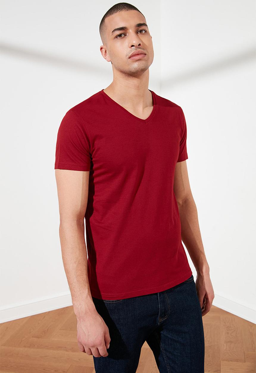 Trendyol - Gus v-neck short sleeve tee - burgundy