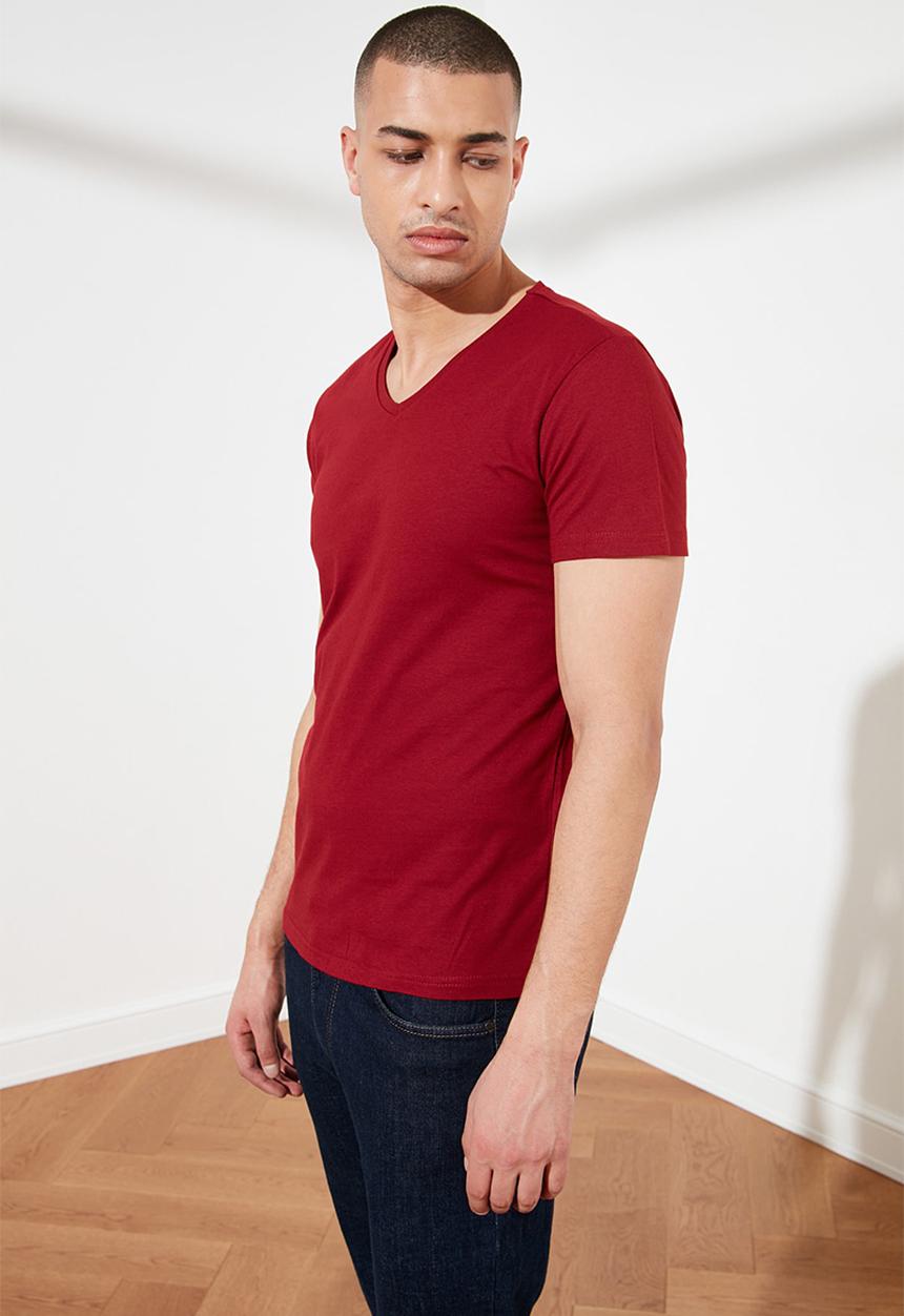Trendyol - Gus v-neck short sleeve tee - burgundy