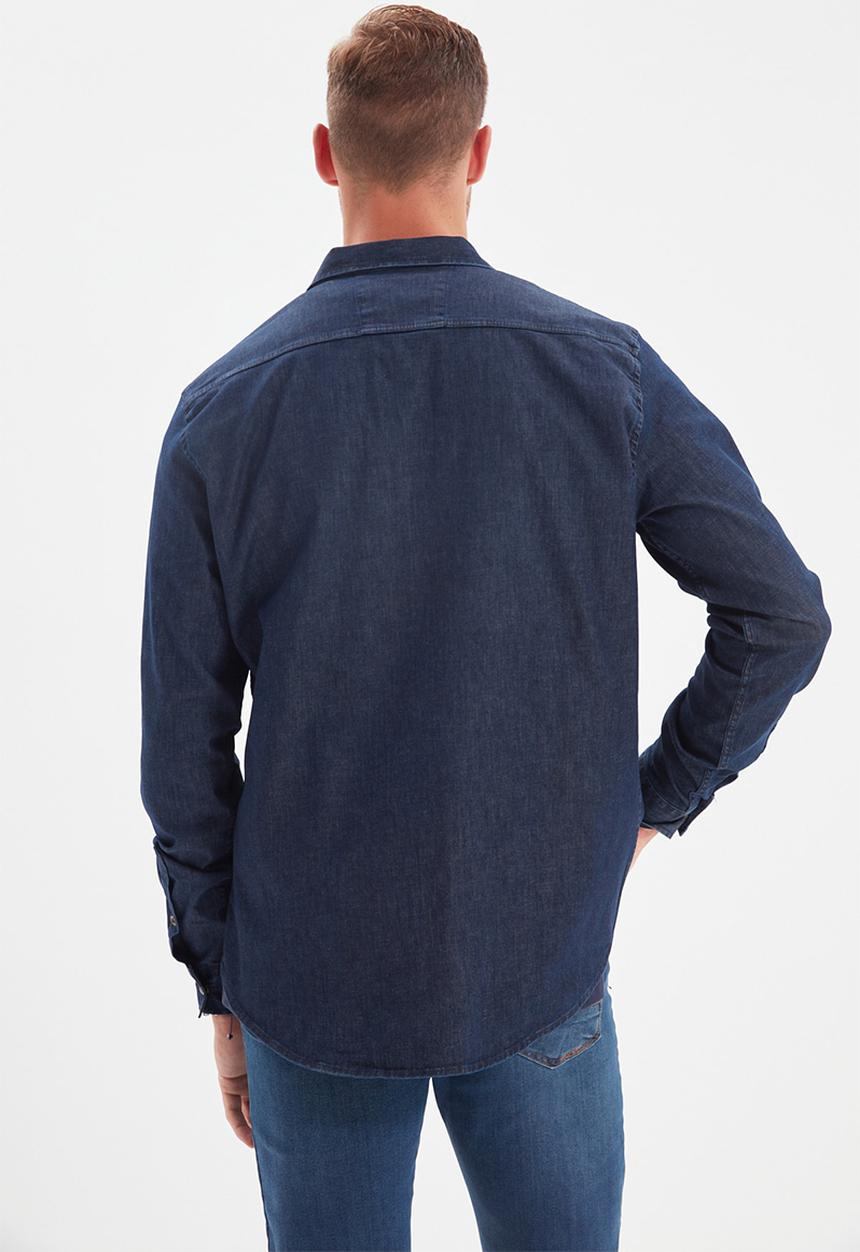 Trendyol - Denim double pocket long sleeve shirt - navy