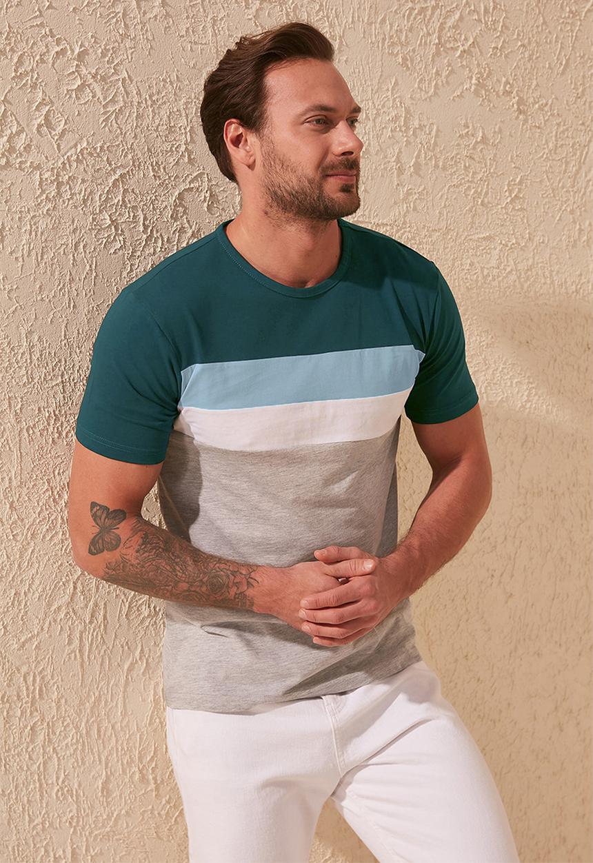 Trendyol - Stripe short sleeve tee - emrald green