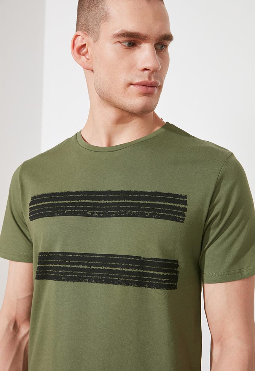 Trendyol - Chest stripe short sleeve tee - khaki