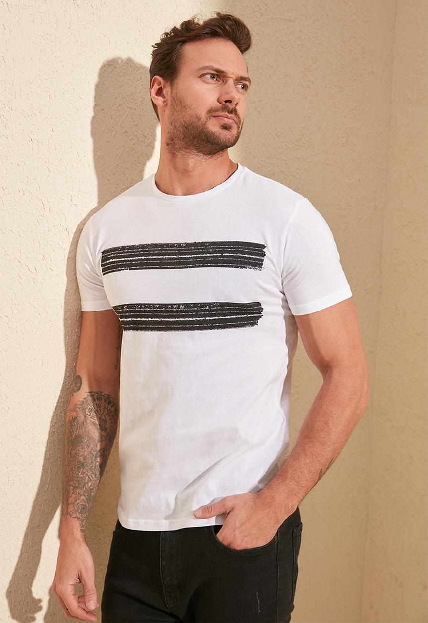 Trendyol - Chest stripe short sleeve tee - white