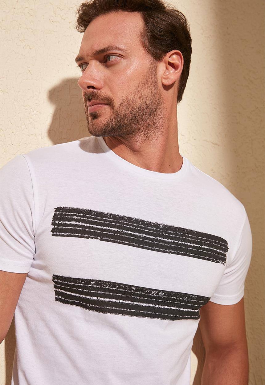 Trendyol - Chest stripe short sleeve tee - white