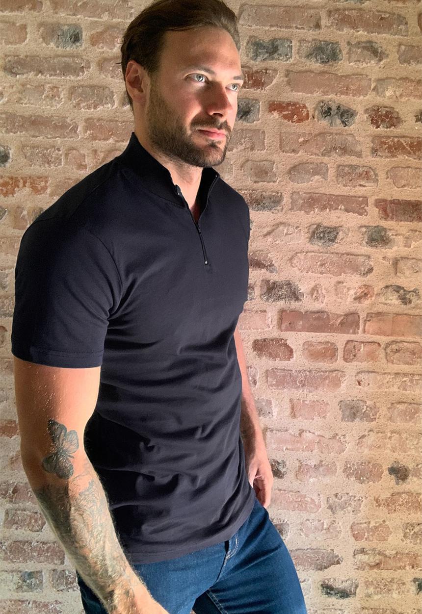 Trendyol - High neck quarter zip tee - navy