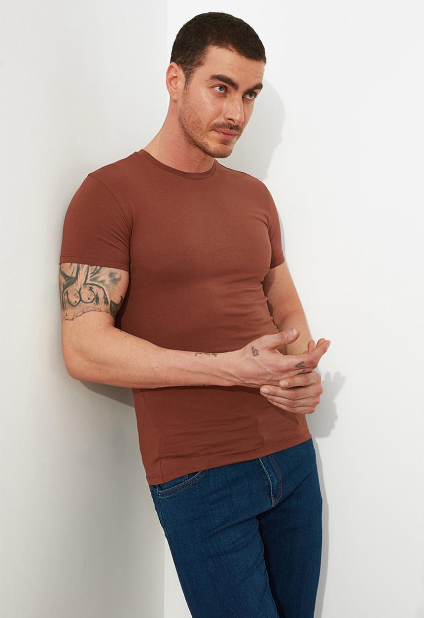 Trendyol - Slim fit short sleeve tee - brown