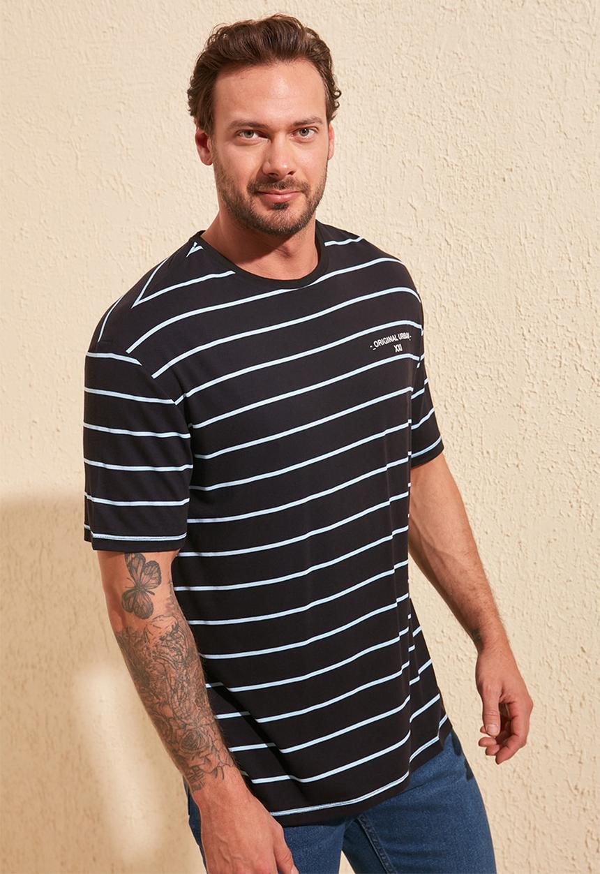 Trendyol - Steve wide stripe short sleeve tee - navy & white 