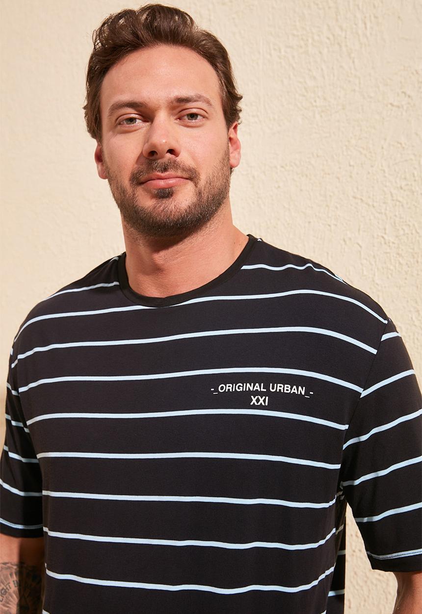 Trendyol - Steve wide stripe short sleeve tee - navy & white 