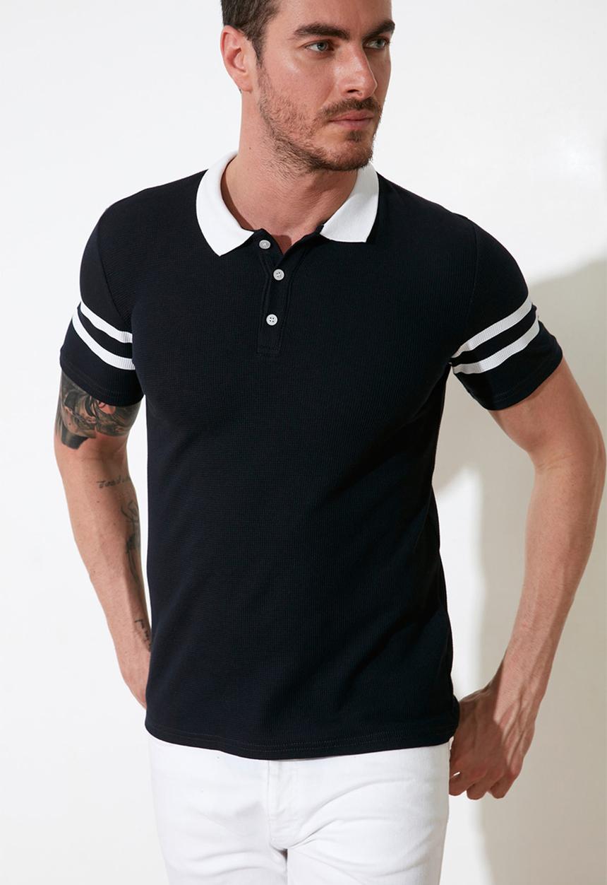 Trendyol - Stripe sleeve short sleeve golfer - navy