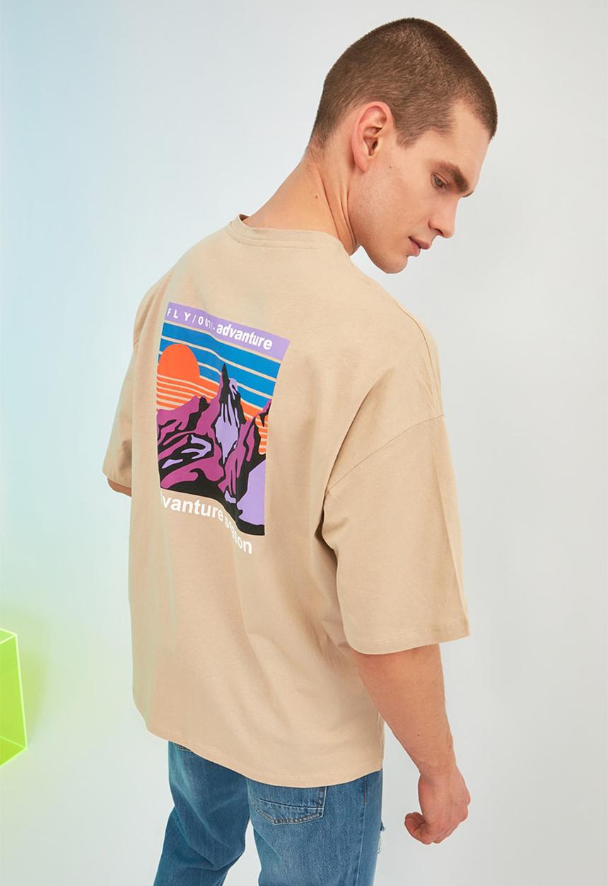 Trendyol - Mountains back print short sleeve tee - stone