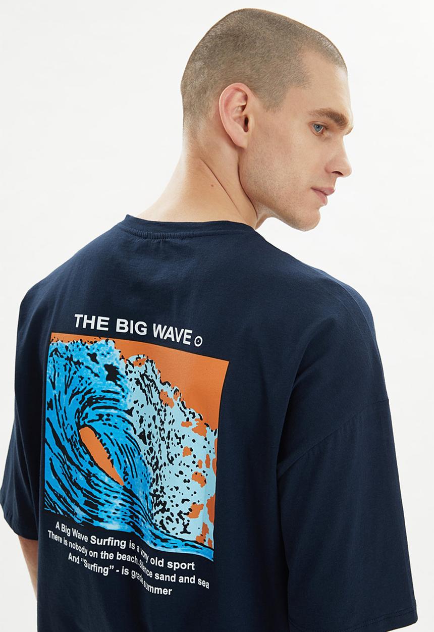 Trendyol - The big wave back print short sleeve tee - navy