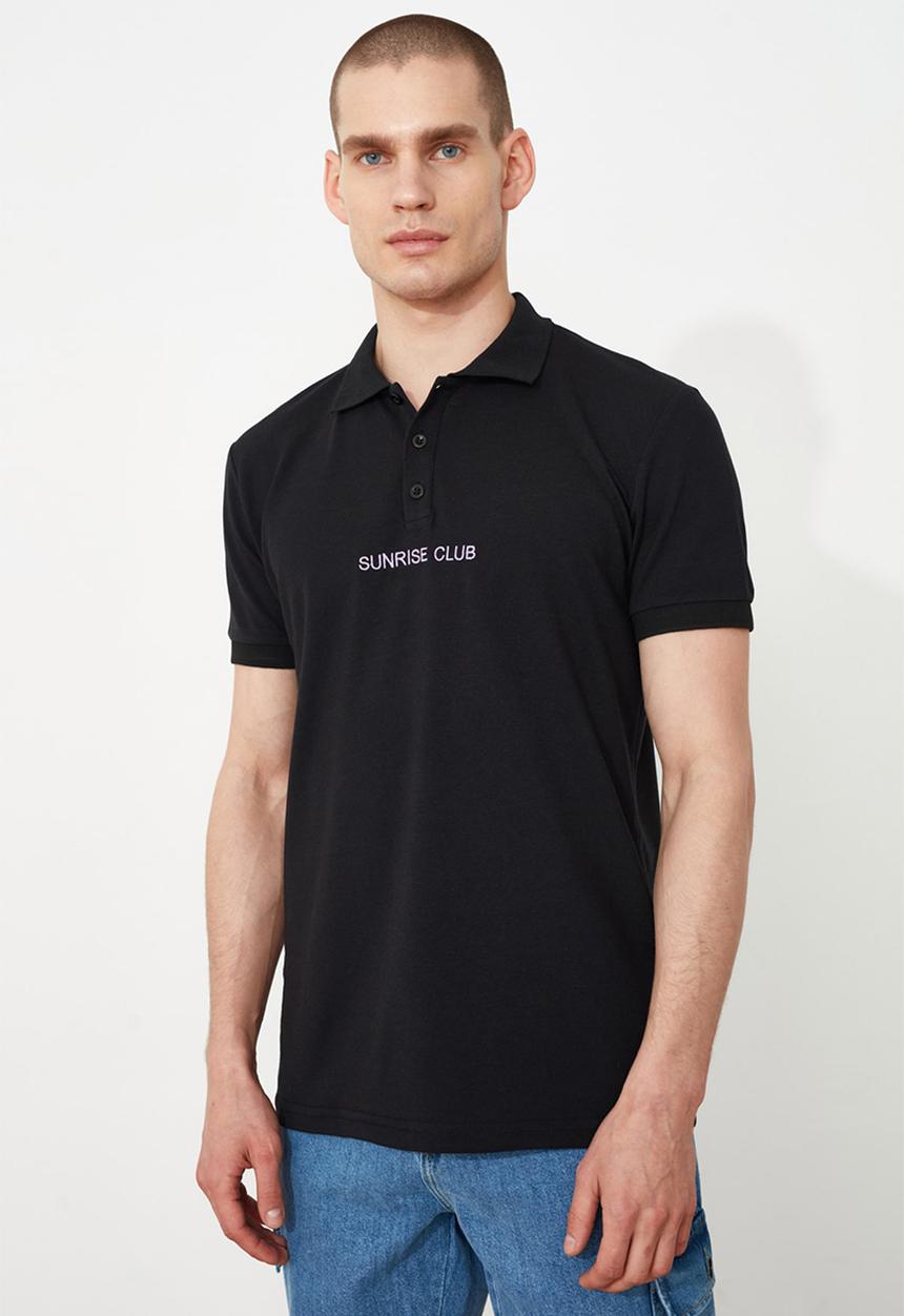 Trendyol - Chest print short sleeve golfer - black