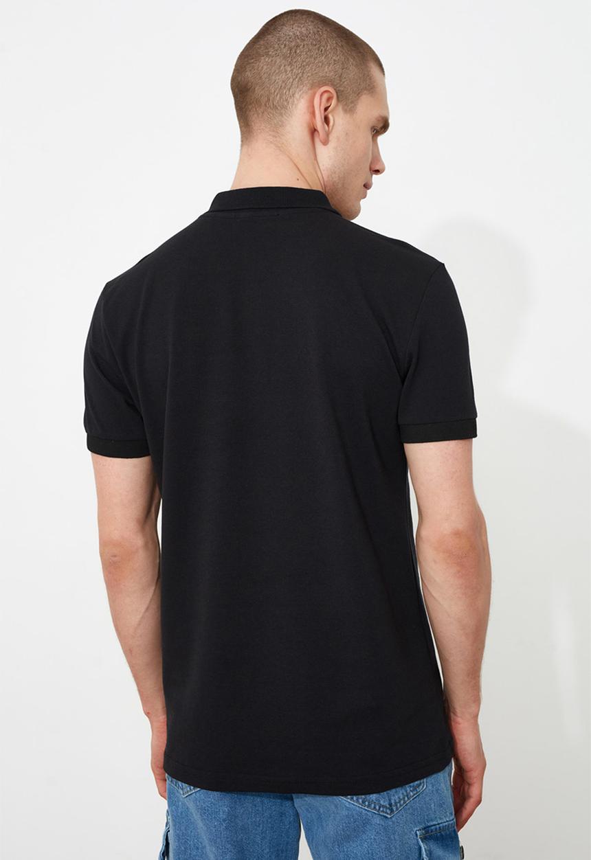 Trendyol - Chest print short sleeve golfer - black