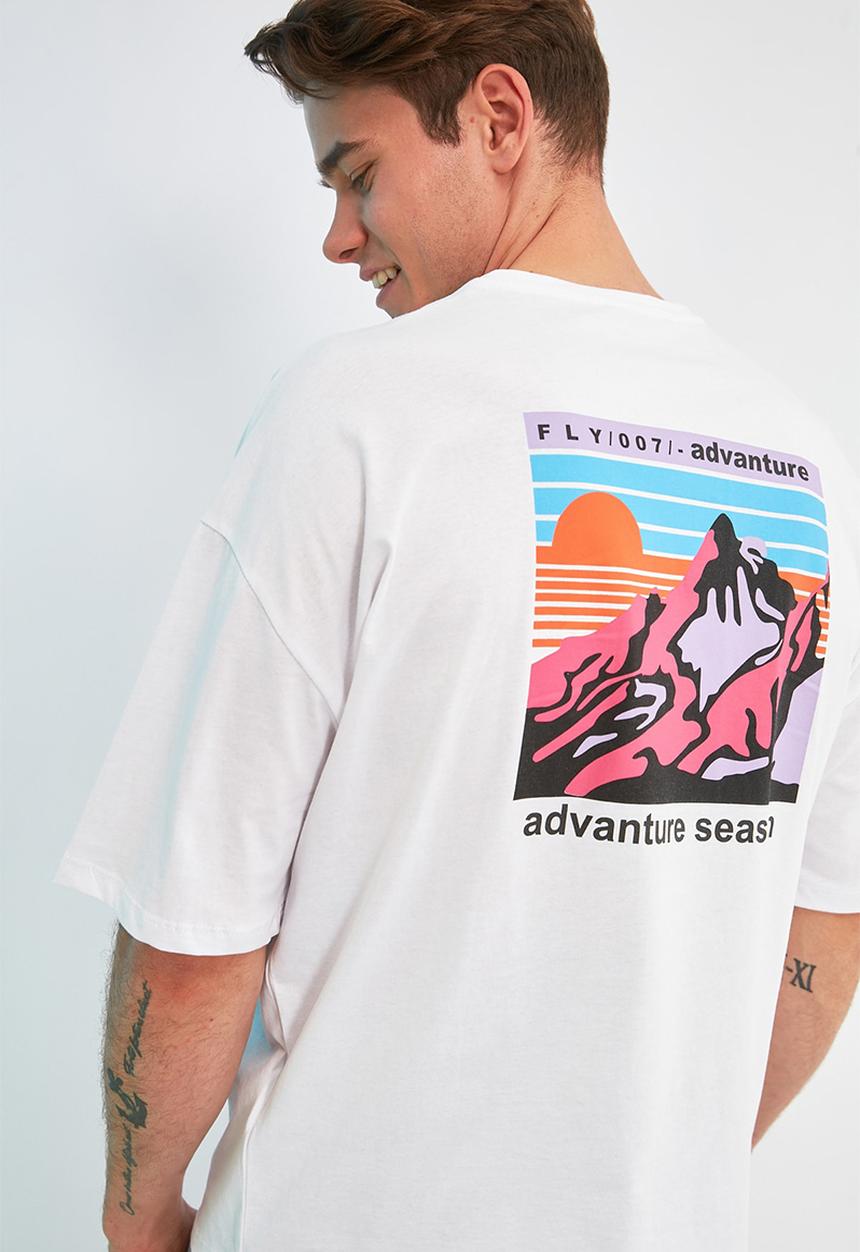 Trendyol - Mountains back print short sleeve tee - white