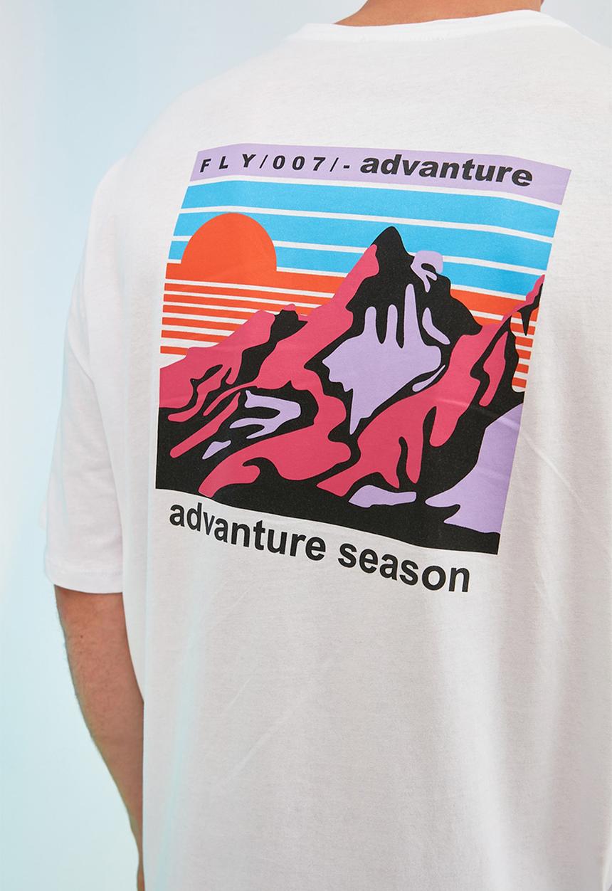 Trendyol - Mountains back print short sleeve tee - white