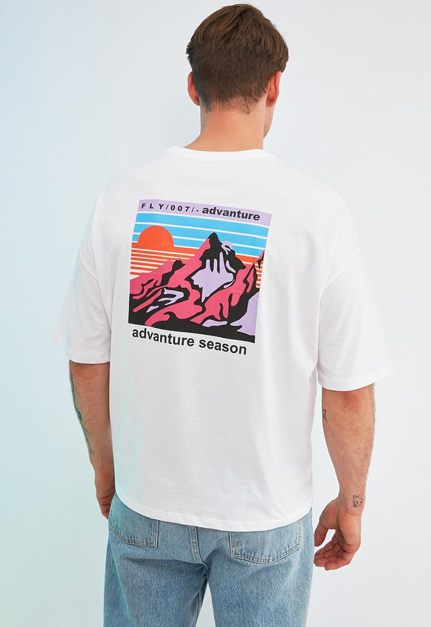 Trendyol - Mountains back print short sleeve tee - white
