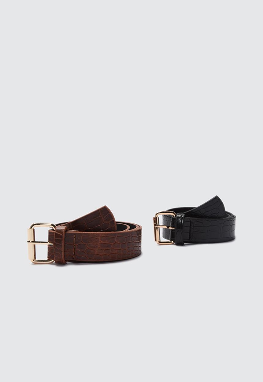 Trendyol - 2 pack faux croc belts - black/brown