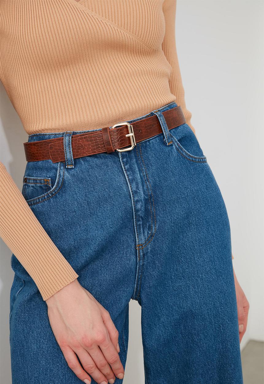 Trendyol - 2 pack faux croc belts - black/brown