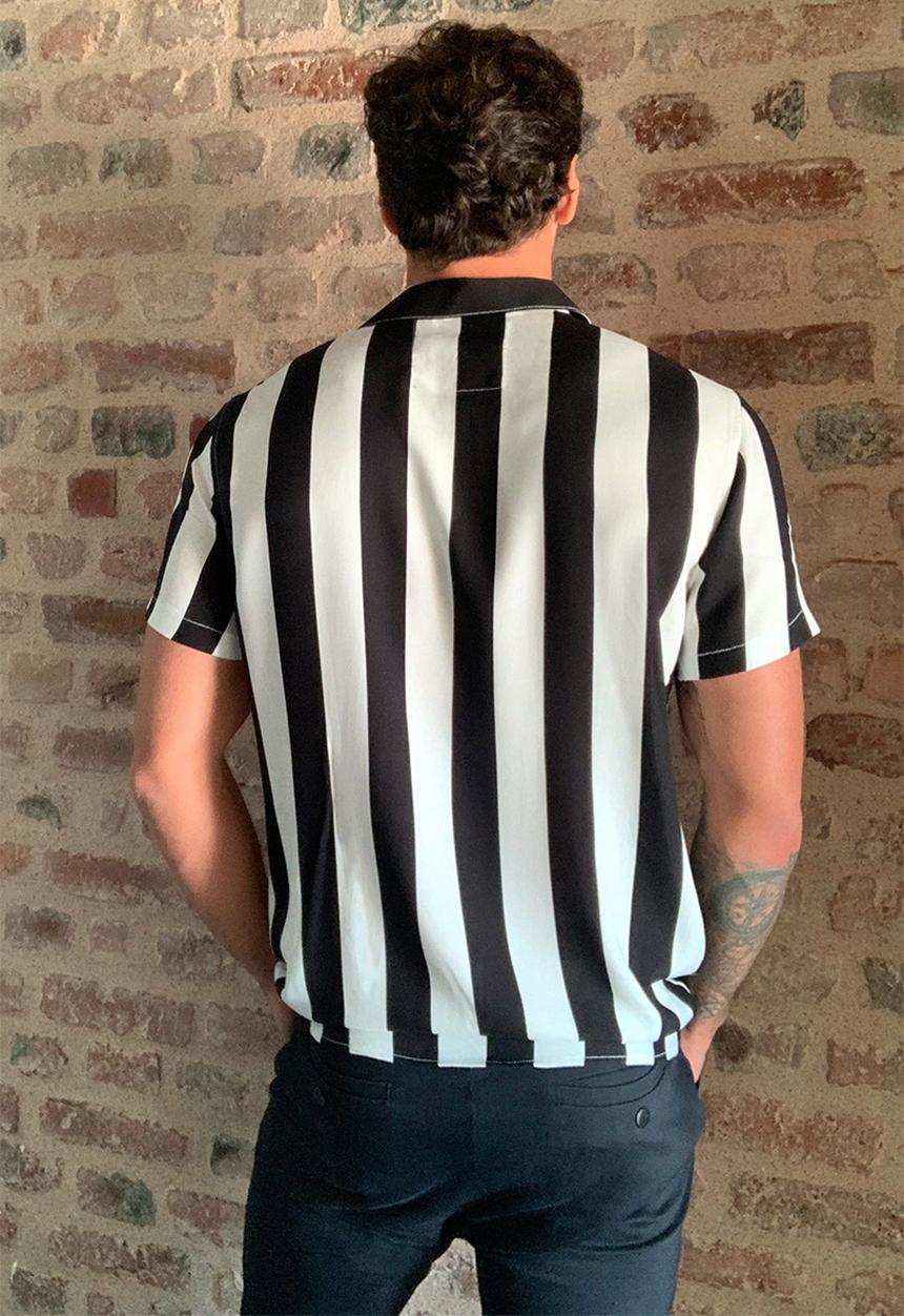 Trendyol - Vertical stripe short sleeve shirt - black & white 