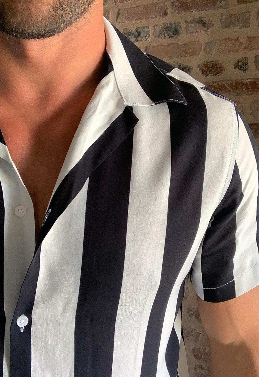 Trendyol - Vertical stripe short sleeve shirt - black & white 