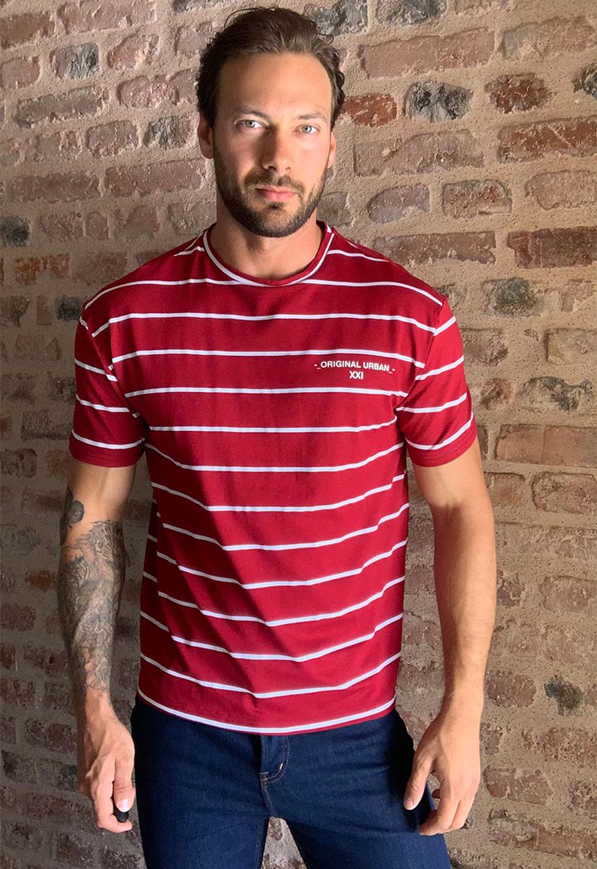 Trendyol - Steve wide stripe short sleeve tee - burgundy