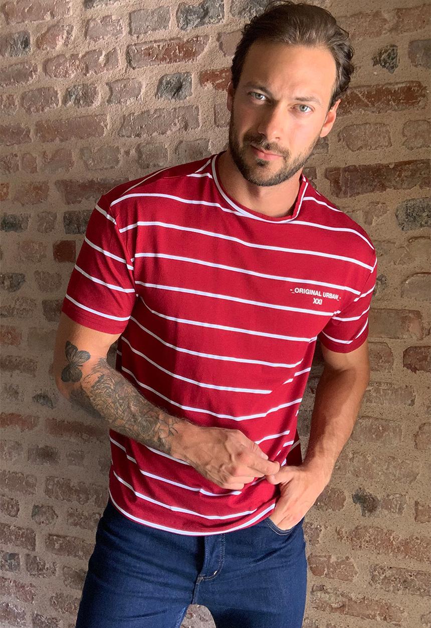 Trendyol - Steve wide stripe short sleeve tee - burgundy