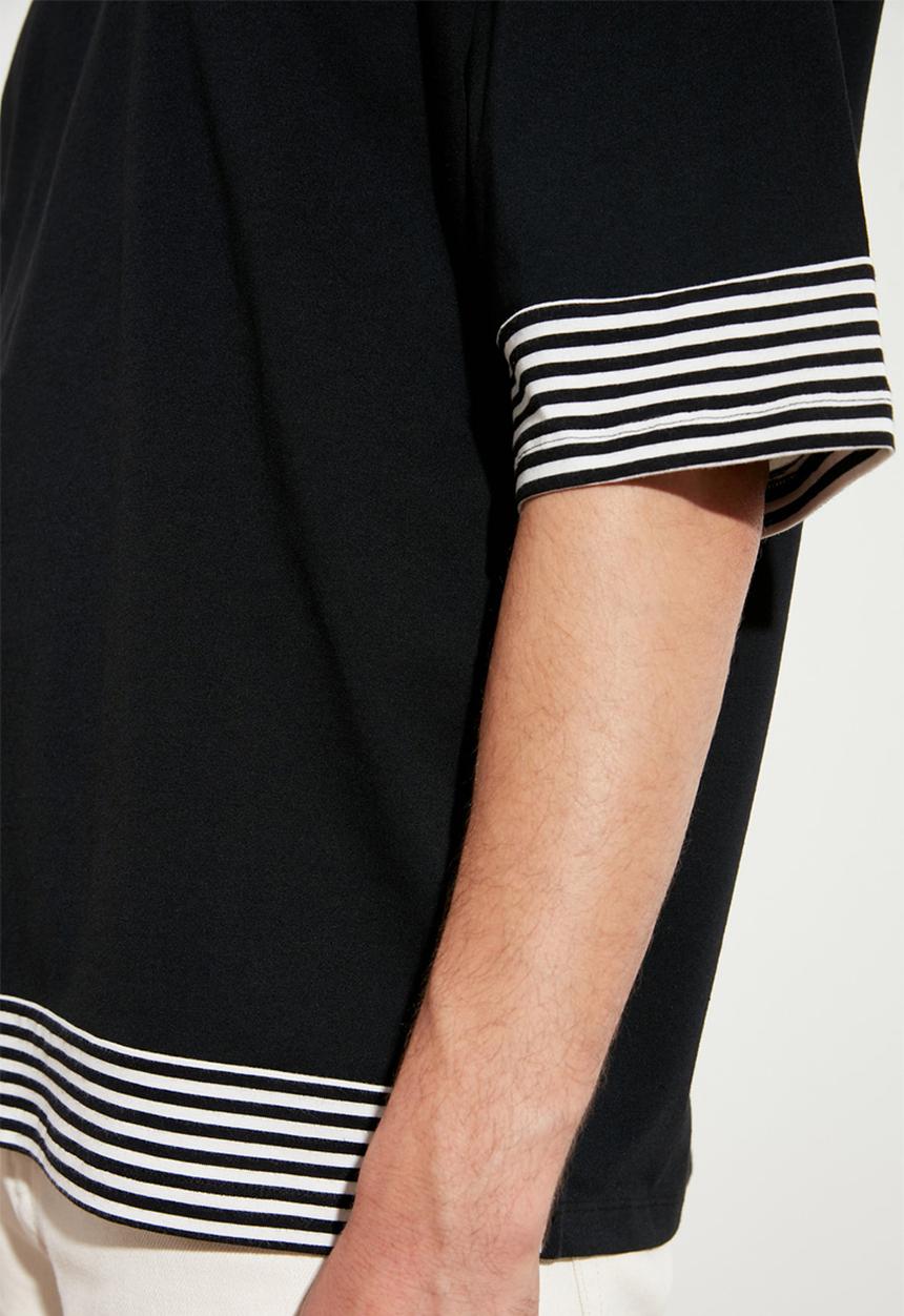 Trendyol - Stripe sleeve short sleeve tee - black
