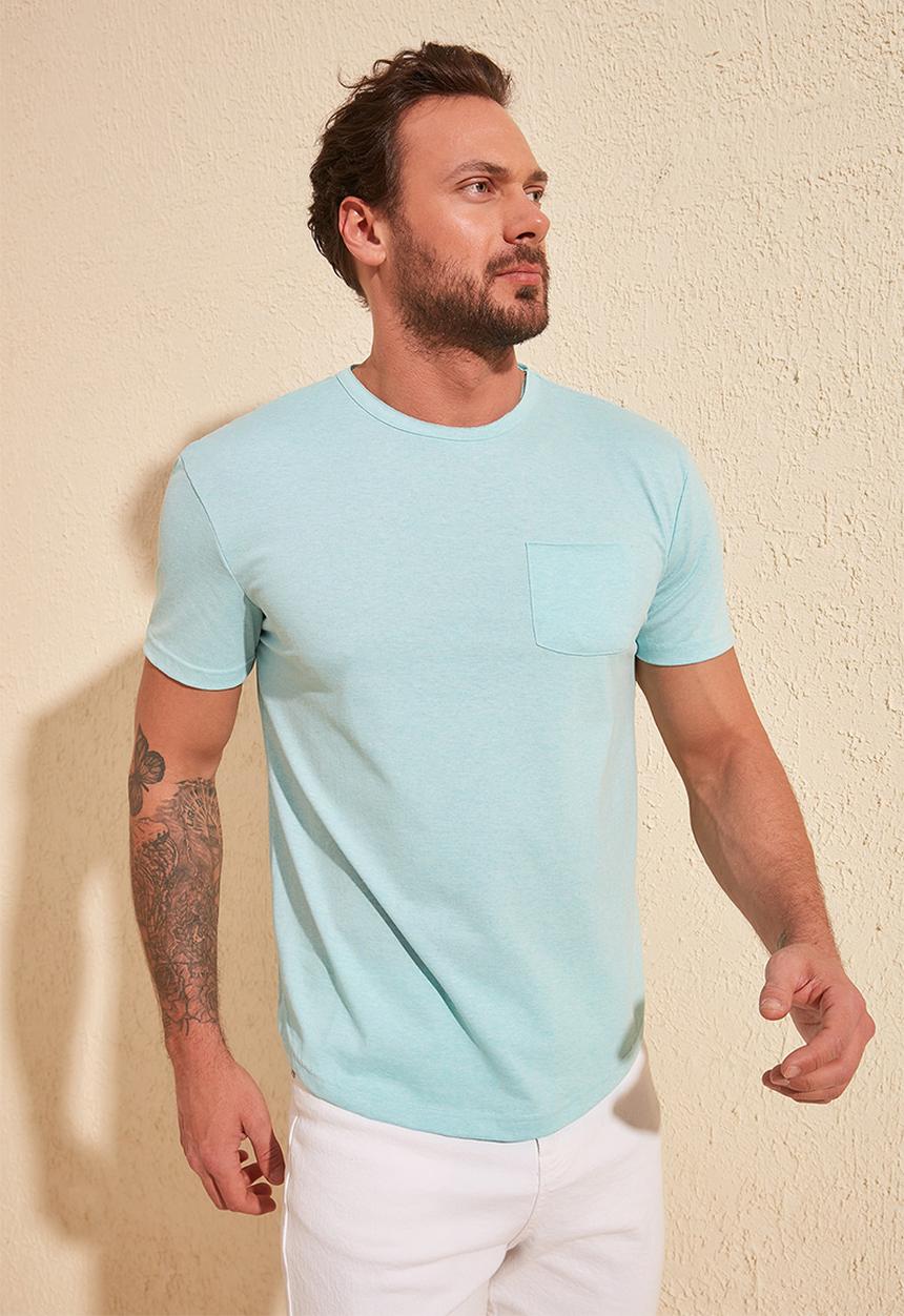 Trendyol - Chest pocket short sleeve tee - light green
