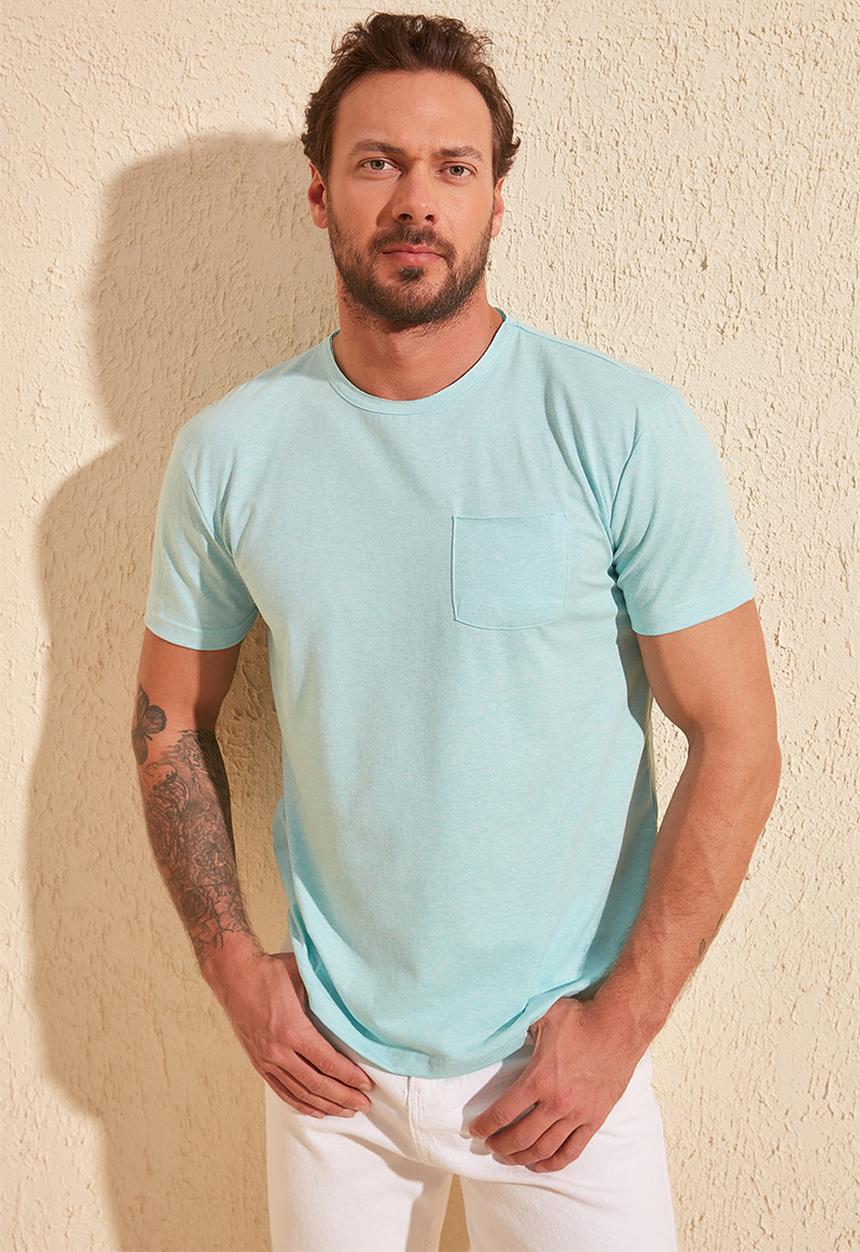Trendyol - Chest pocket short sleeve tee - light green