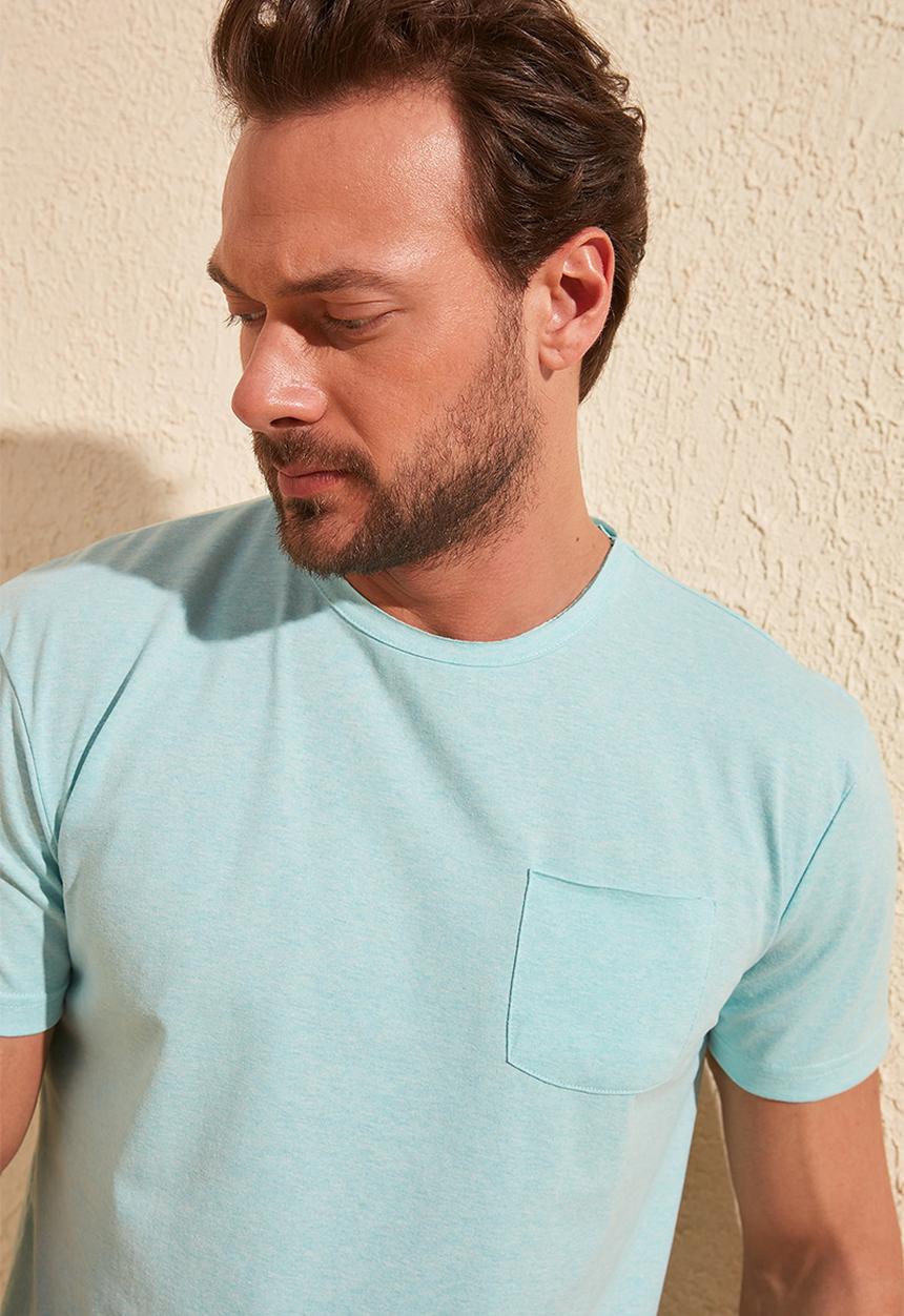 Trendyol - Chest pocket short sleeve tee - light green