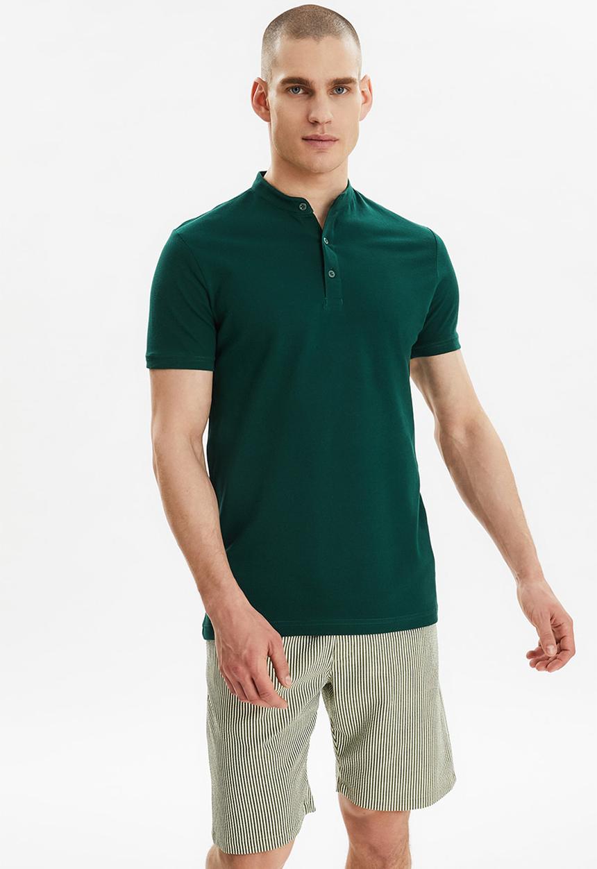Trendyol - Grandpa collar short sleeve golfer - emerald green