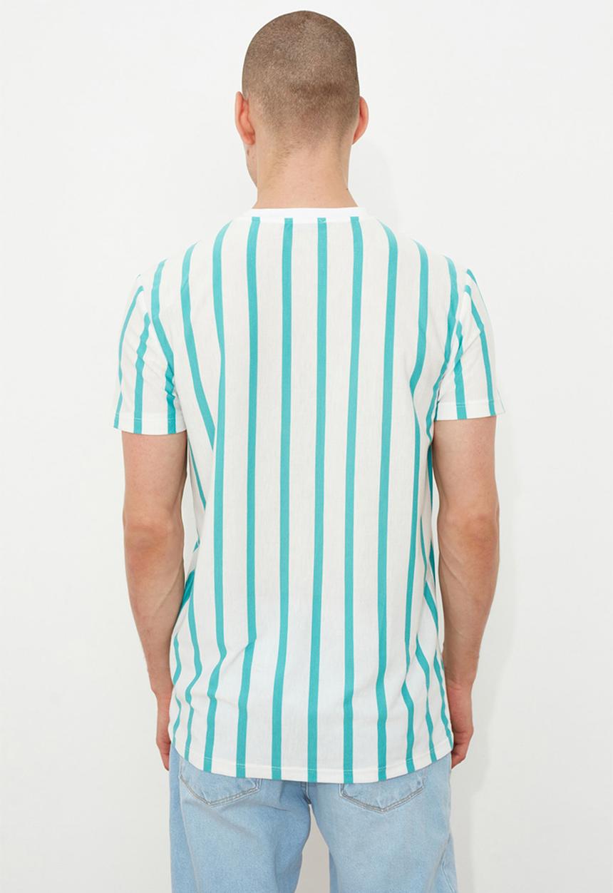 Trendyol - Vert stripe short sleeve tee - white & blue