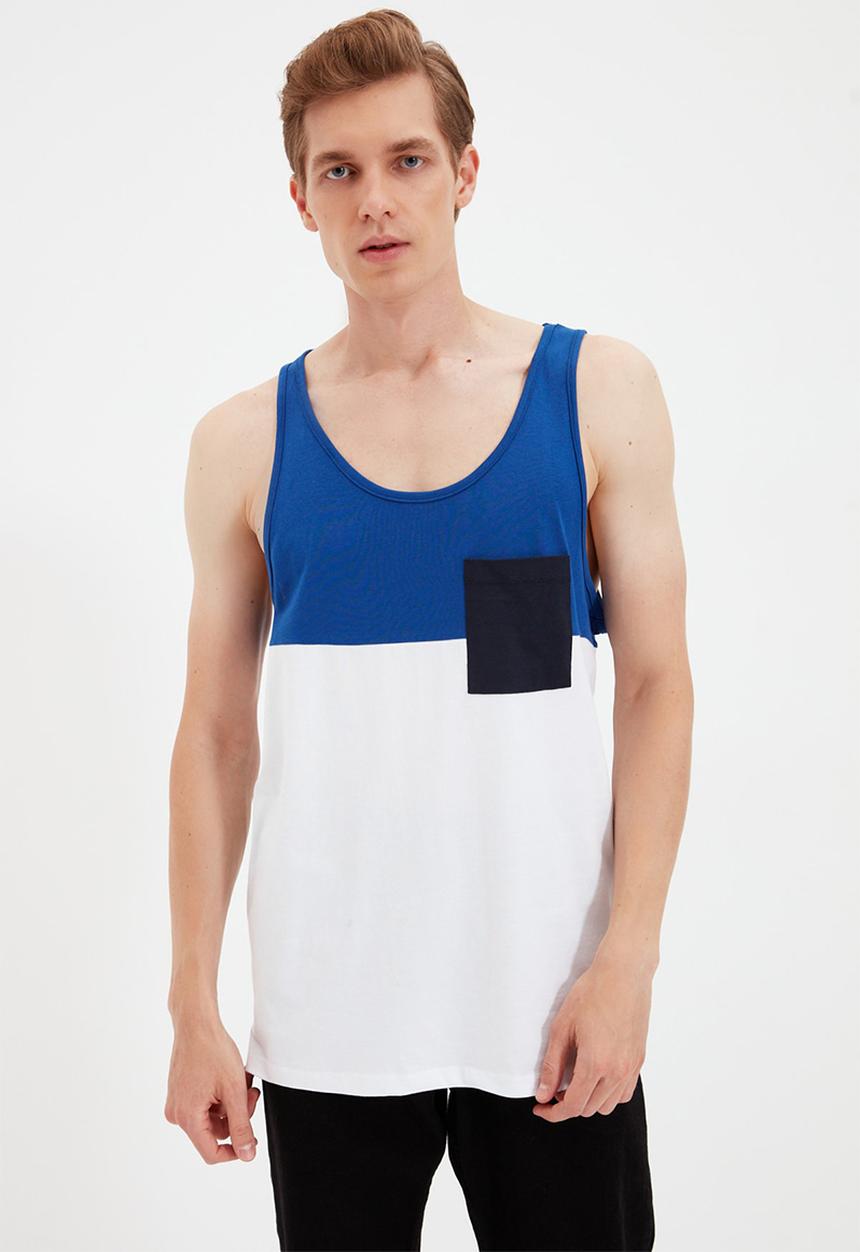 Trendyol - Colour block chest pocket sleeveless tee - blue