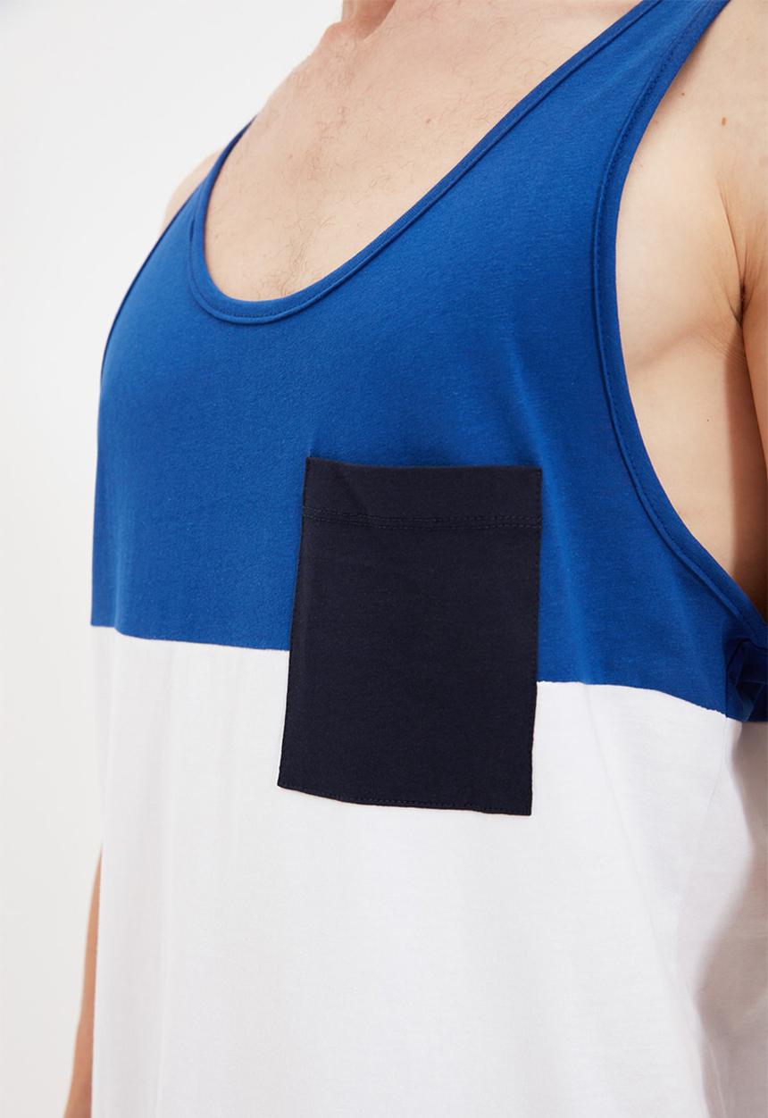 Trendyol - Colour block chest pocket sleeveless tee - blue