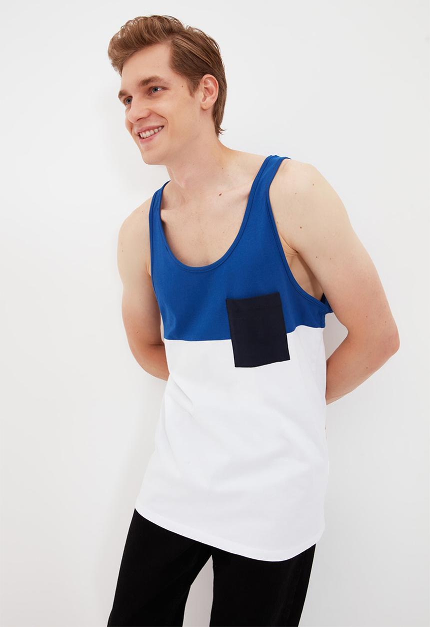 Trendyol - Colour block chest pocket sleeveless tee - blue