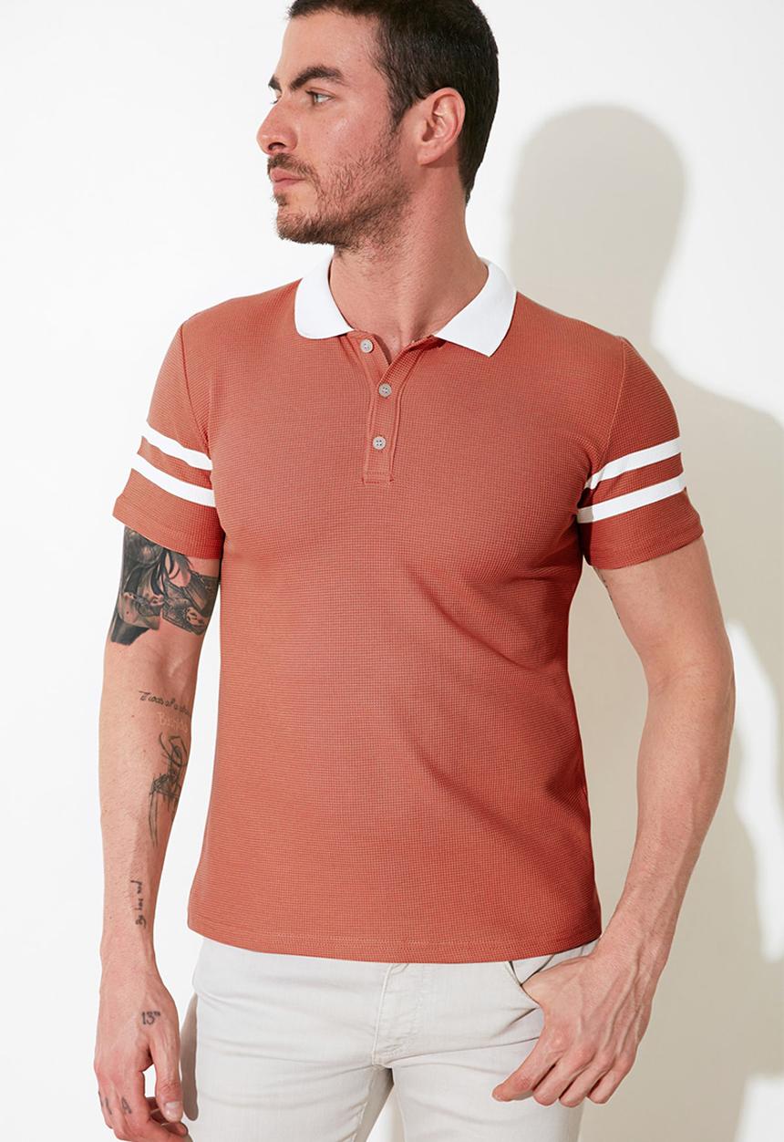 Trendyol - Stripe sleeve short sleeve golfer - rose