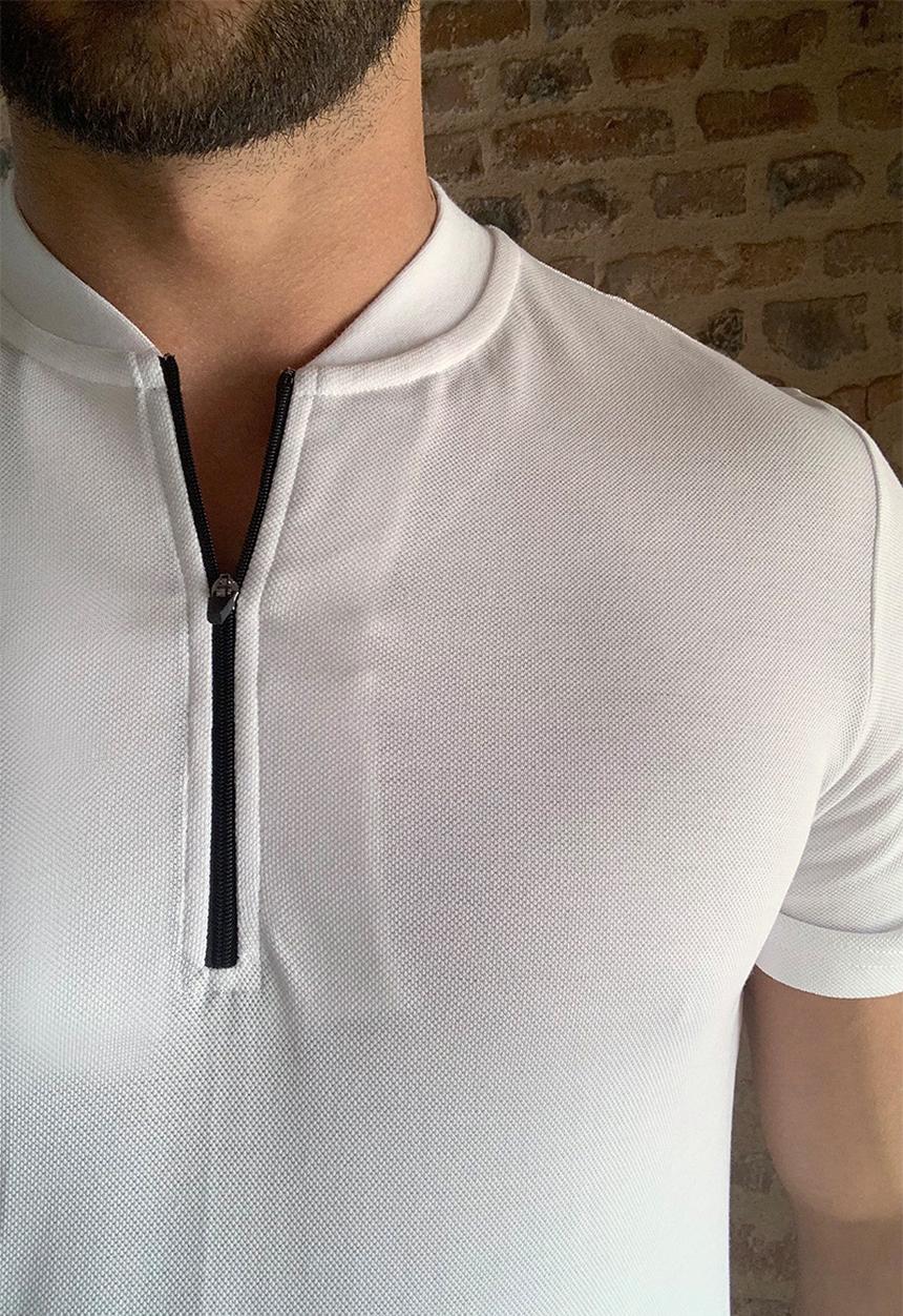 Trendyol - Quarter zip short sleeve tee - white