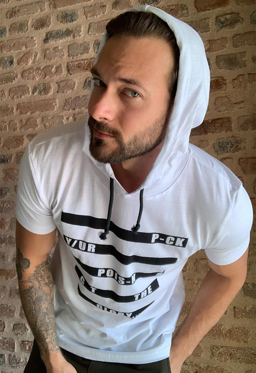Trendyol - Printed short sleeve hooded tee - white