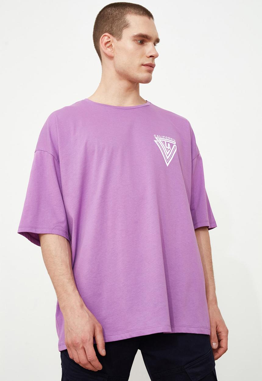 Trendyol - Triangle chest print short sleeve tee - purple
