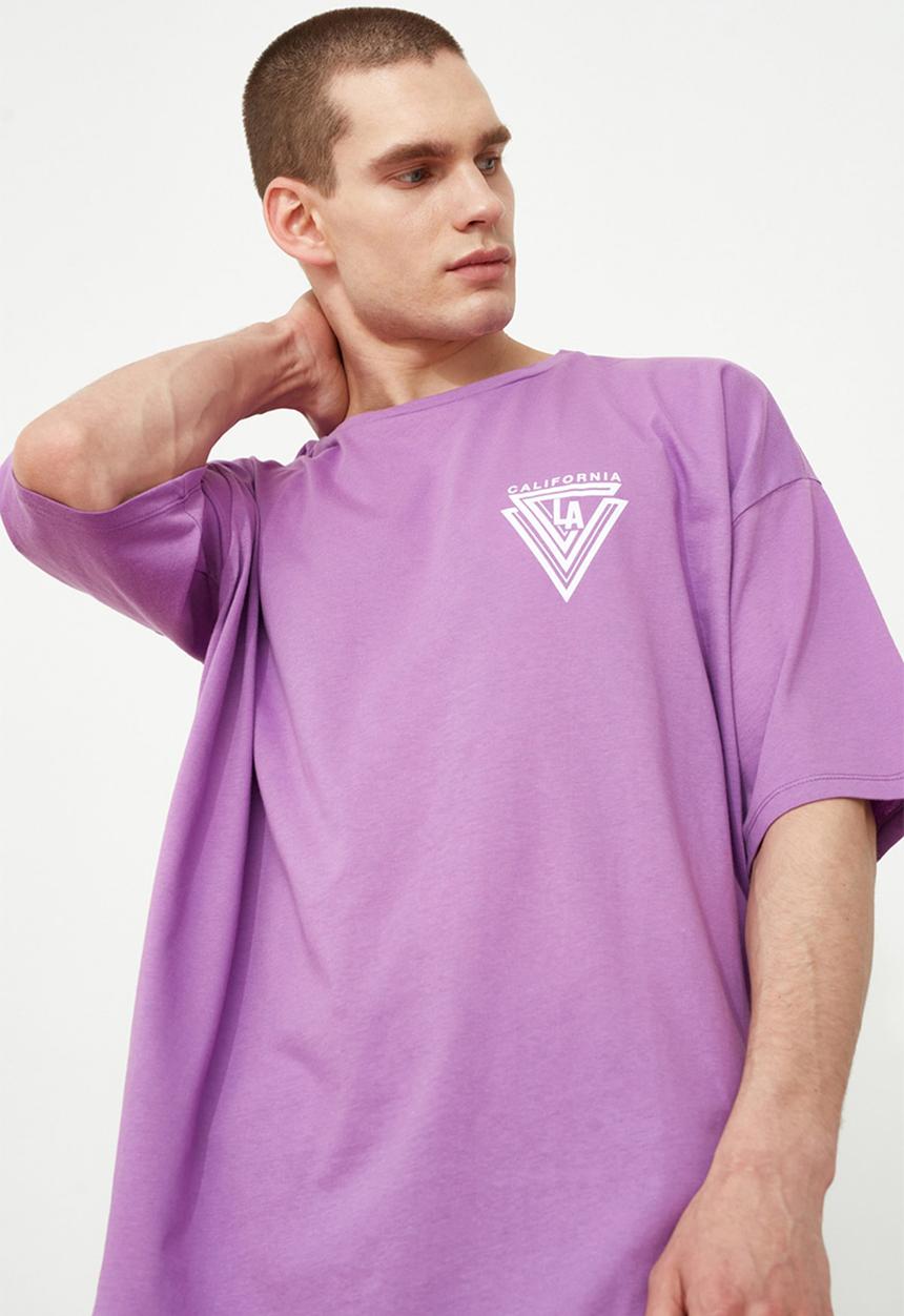 Trendyol - Triangle chest print short sleeve tee - purple