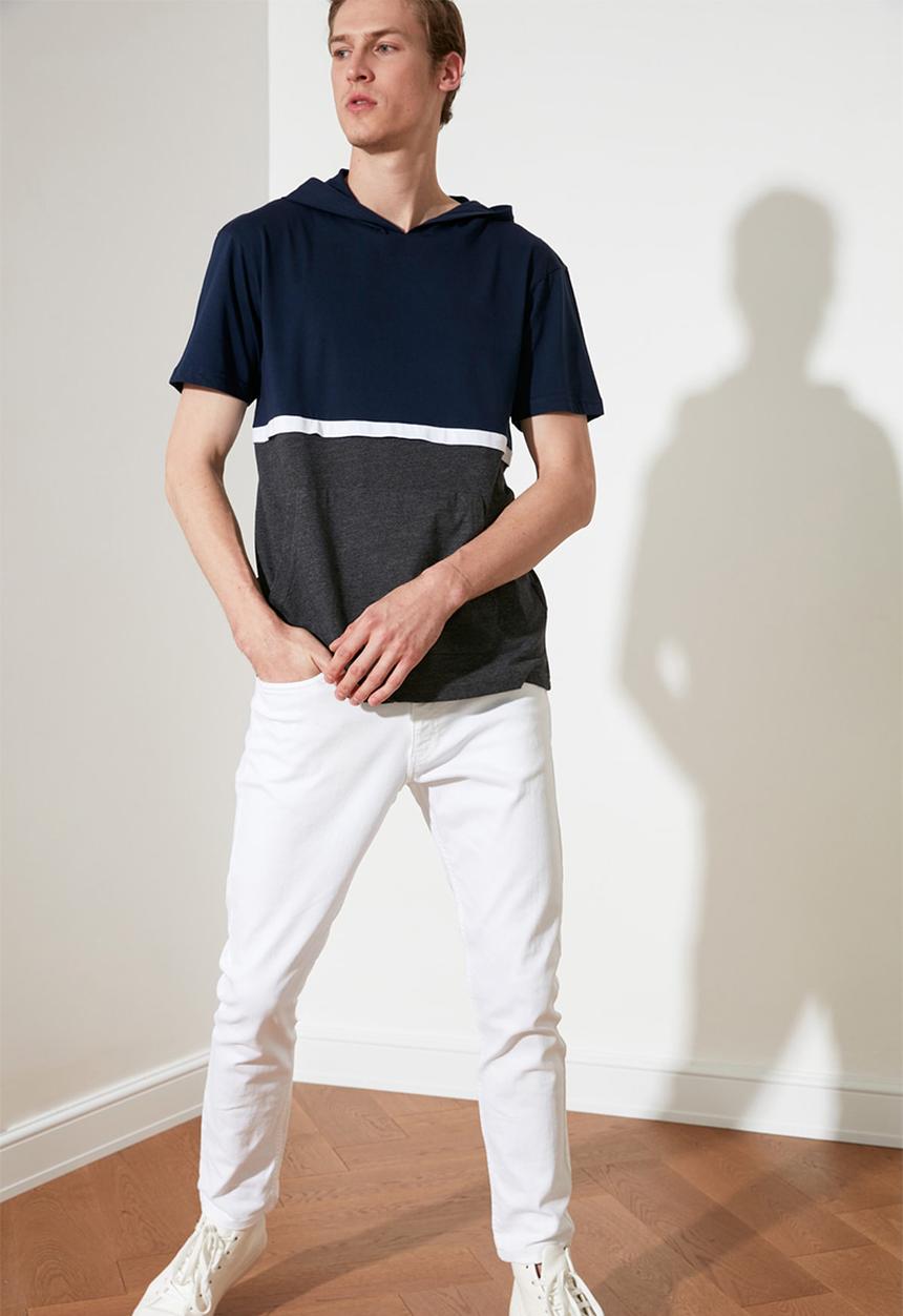Trendyol - Kangaroo pocket hooded short sleeve tee - navy