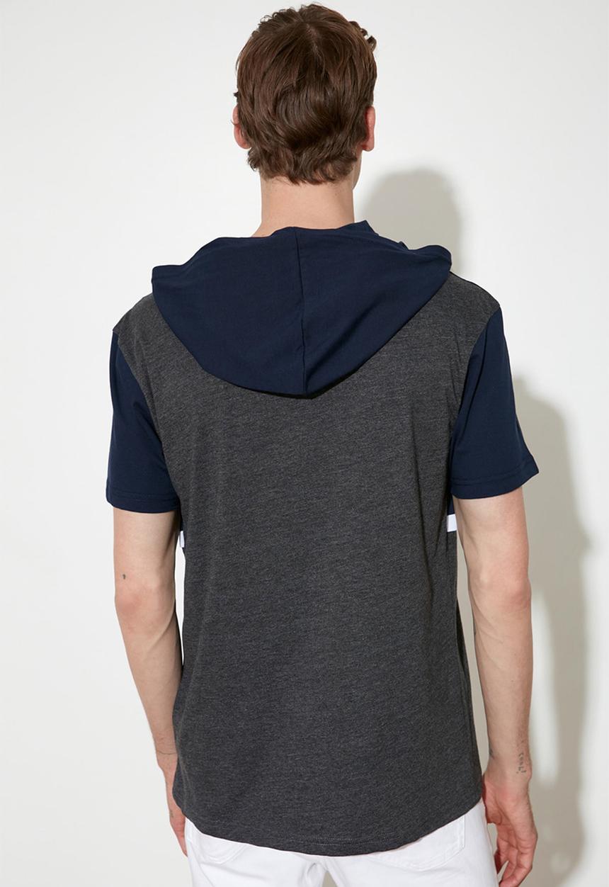 Trendyol - Kangaroo pocket hooded short sleeve tee - navy