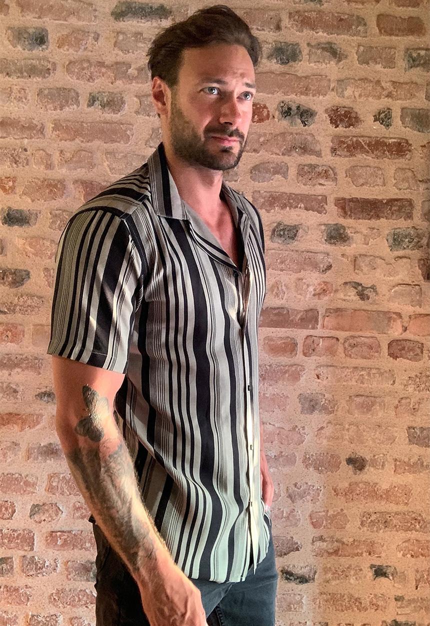 Trendyol - Multi vertical stripe short sleeve shirt - khaki & black 