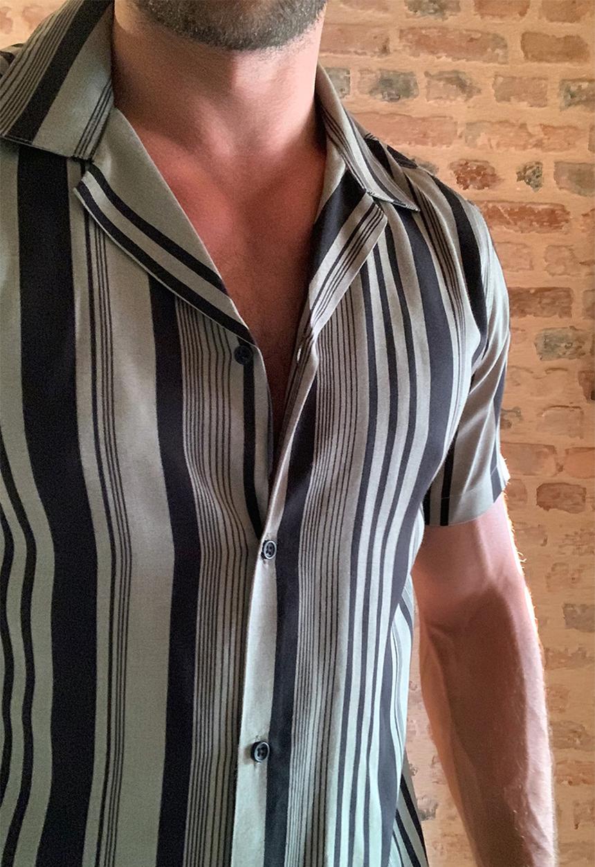 Trendyol - Multi vertical stripe short sleeve shirt - khaki & black 