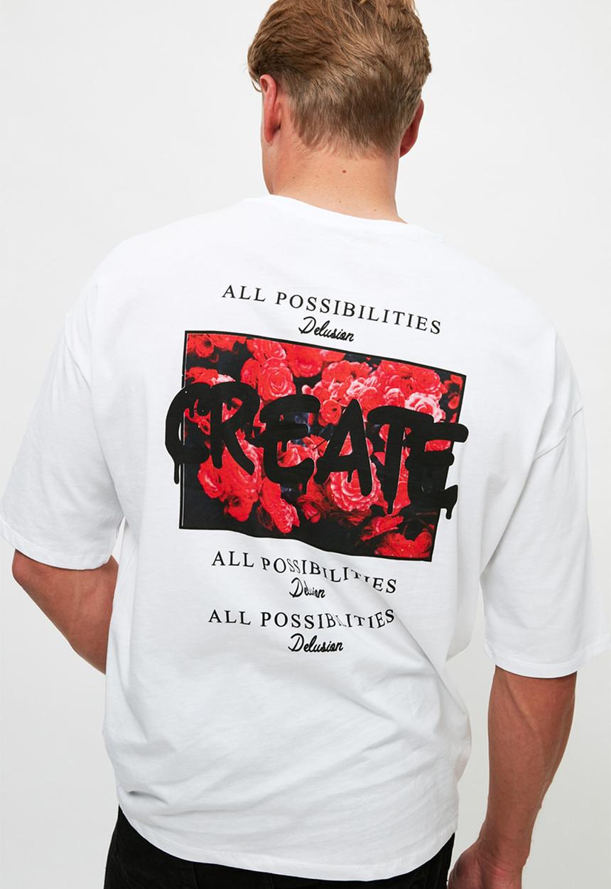 Trendyol - Create printed short sleeve tee - white