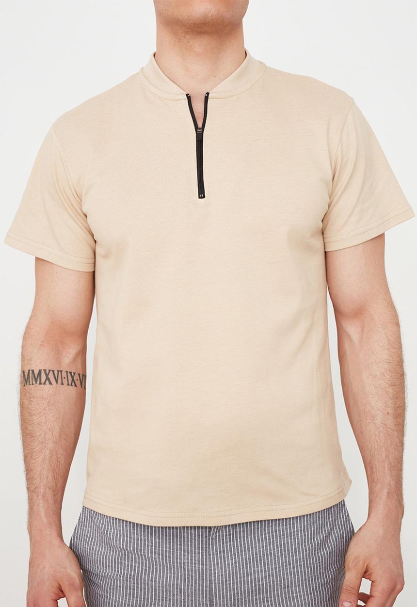 Trendyol - Quarter zip short sleeve tee - skin
