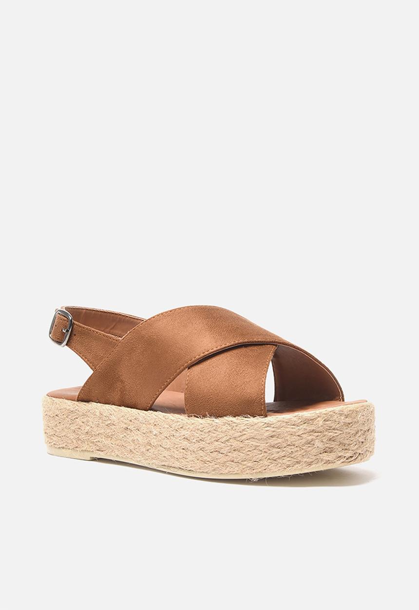Trendyol - Cross strap flatform espadrille sandal - tobacco