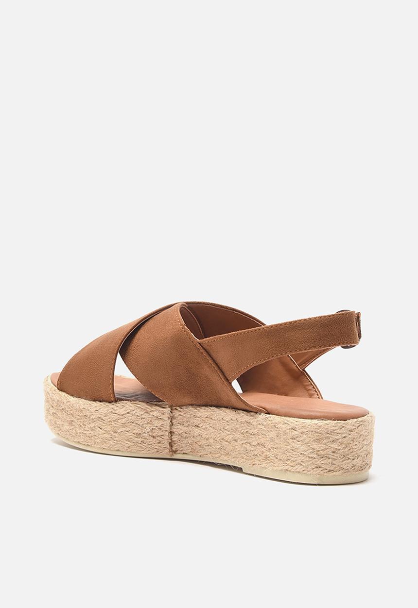 Trendyol - Cross strap flatform espadrille sandal - tobacco